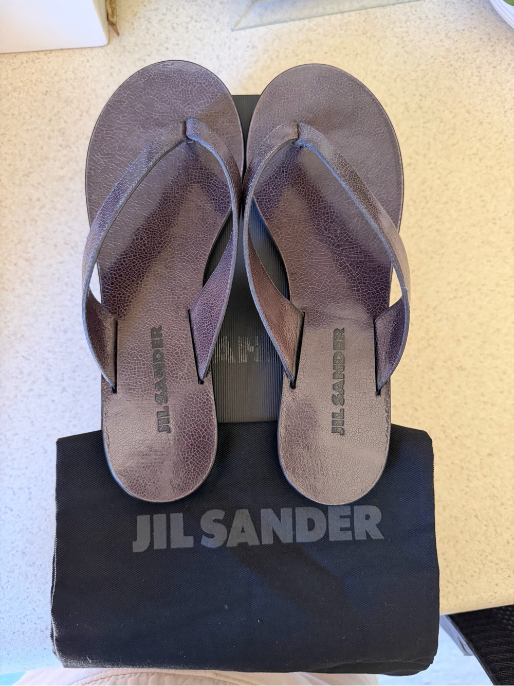 Jil Sander Black and Dark Brown Leather Slide Sandals